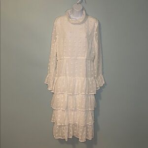 NWT Boohoo Bohemian Dotted Ruffled White Dress